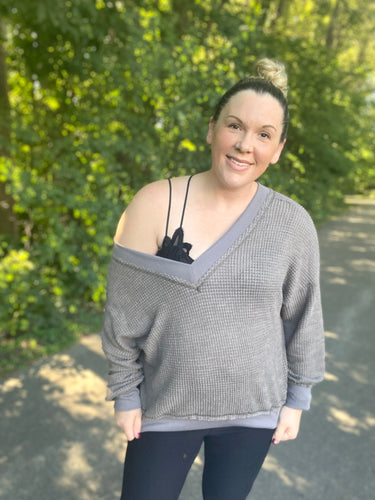 Charcoal V-Neck Waffle Top